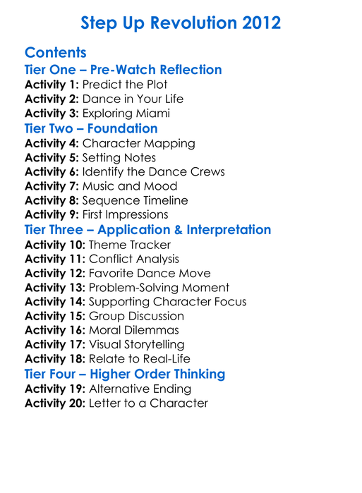 Step Up Revolution 2012 Worksheet Activity Booklet