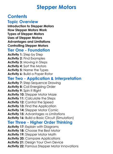 Stepper Motors Worksheet Activity Booklet