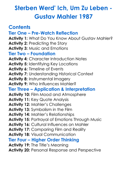 Sterben Werd Ich Um Zu Leben Worksheet Activity Booklet