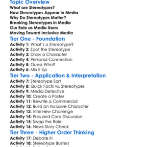 Stereotypes In Media Worksheet Activity Booklet