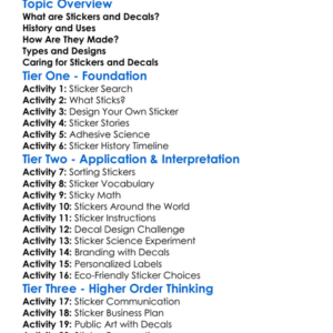 Stickers And Decals Worksheet Activity Booklet