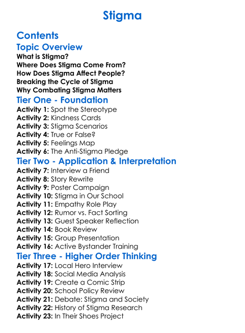Stigma Worksheet Activity Booklet