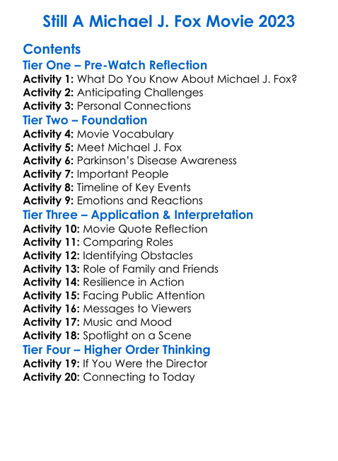 Still A Michael J Fox Movie 2023 Worksheet Activity Booklet