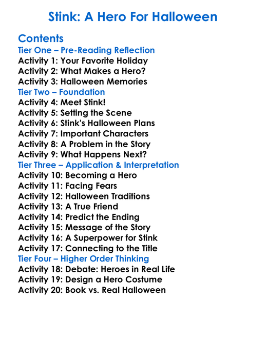 Stink A Hero For Halloween Worksheet Activity Booklet
