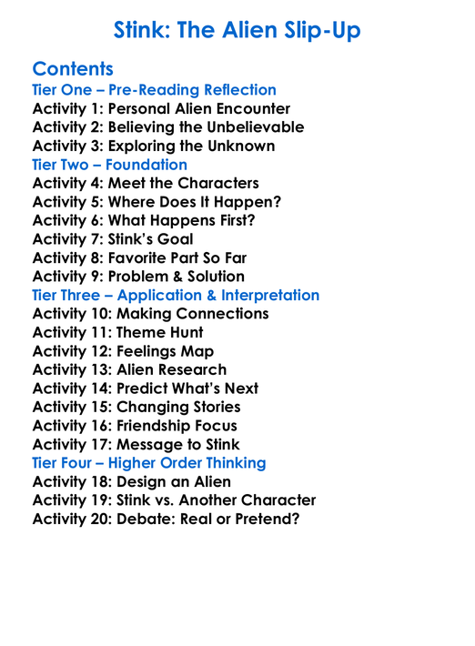 Stink The Alien Slip-Up Worksheet Activity Booklet