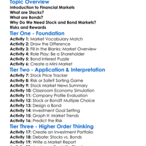 Stock And Bond Markets Worksheet Activity Booklet