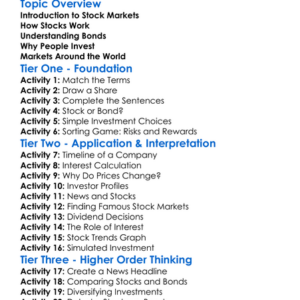Stock Markets And Bonds Worksheet Activity Booklet
