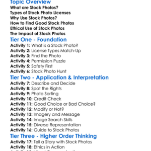 Stock Photo Usage Worksheet Activity Booklet
