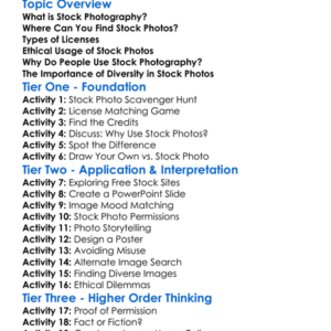 Stock Photography Usage Worksheet Activity Booklet