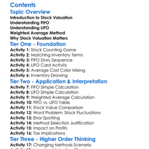 Stock Valuation Methods Fifo Lifo Weighted Average Worksheet Activity Booklet