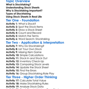 Stocktaking And Stock Sheets Worksheet Activity Booklet