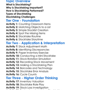 Stocktaking Worksheet Activity Booklet