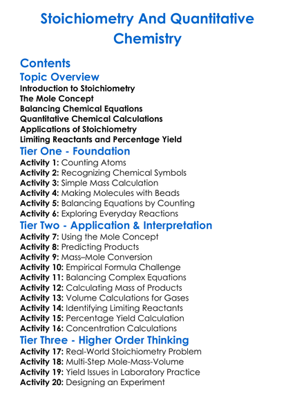 Stoichiometry And Quantitative Chemistry Worksheet Activity Booklet