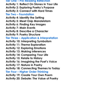 Stone Osip Mandelstam Worksheet Activity Booklet