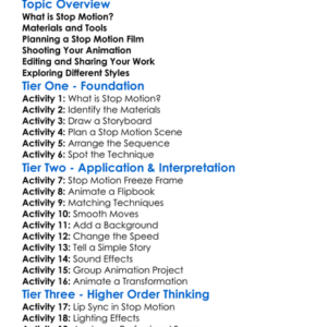 Stop Motion Techniques Worksheet Activity Booklet