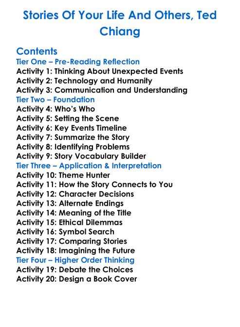 Stories Of Your Life And Others Ted Chiang Worksheet Activity Booklet