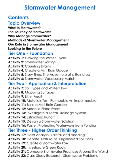 Stormwater Management Worksheet Activity Booklet