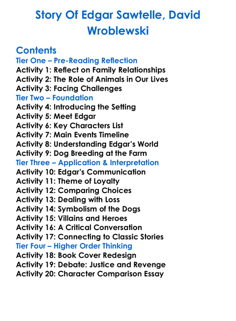 Story Of Edgar Sawtelle David Wroblewski Worksheet Activity Booklet