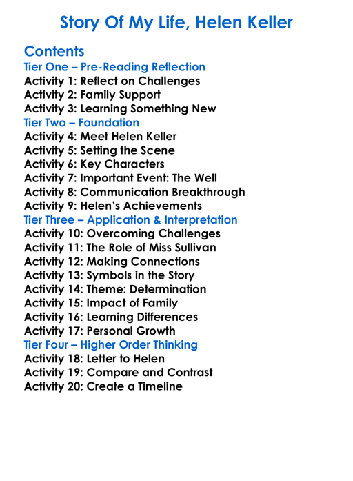 Story Of My Life Helen Keller Worksheet Activity Booklet
