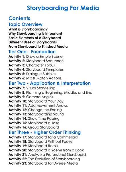 Storyboarding For Media Worksheet Activity Booklet