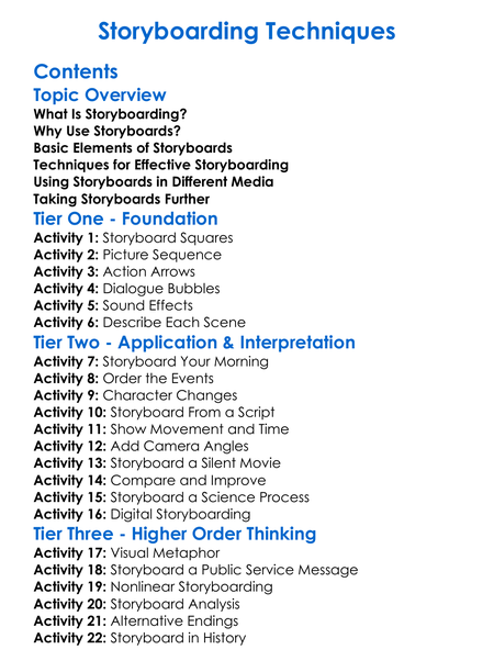 Storyboarding Techniques Worksheet Activity Booklet