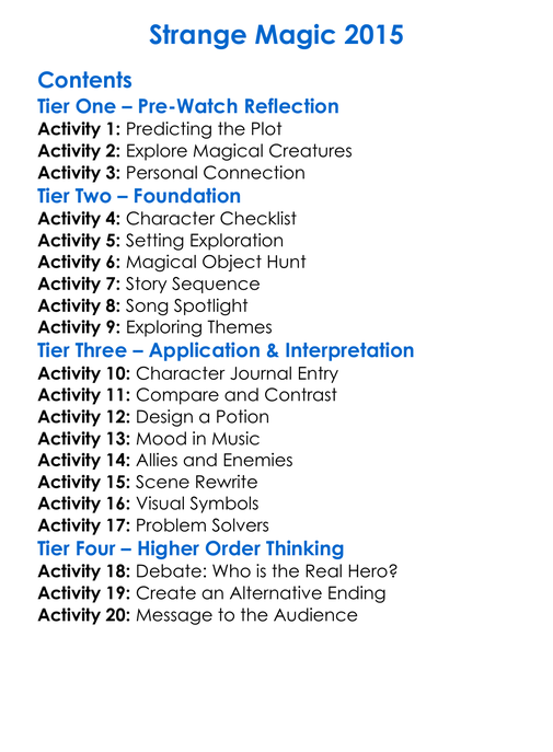 Strange Magic 2015 Worksheet Activity Booklet