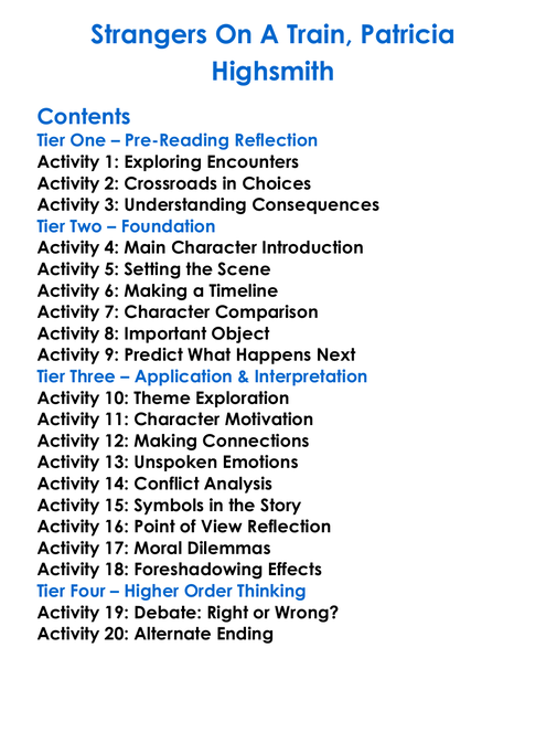 Strangers On A Train Patricia Highsmith Worksheet Activity Booklet