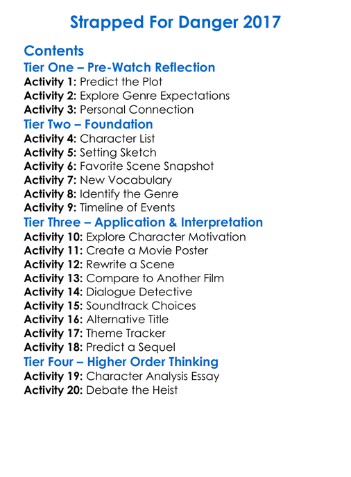 Strapped For Danger 2017 Worksheet Activity Booklet