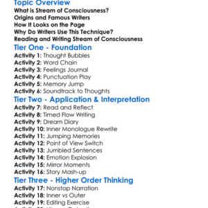 Stream Of Consciousness Worksheet Activity Booklet