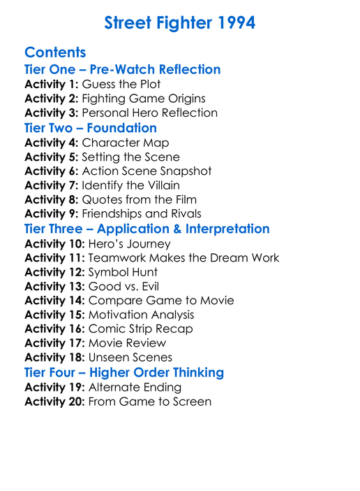 Street Fighter 1994 Worksheet Activity Booklet