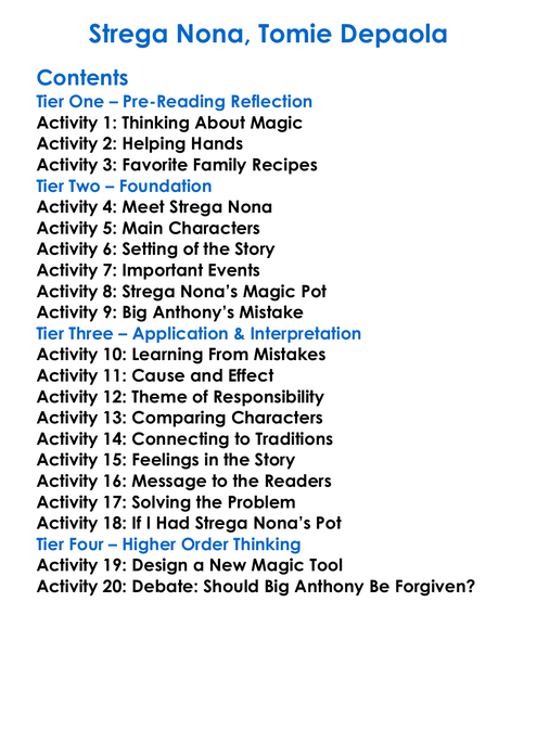 Strega Nona Tomie Depaola Worksheet Activity Booklet