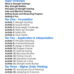 Strength Training Principles Worksheet Activity Booklet
