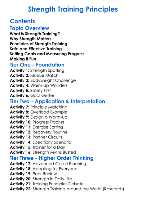 Strength Training Principles Worksheet Activity Booklet
