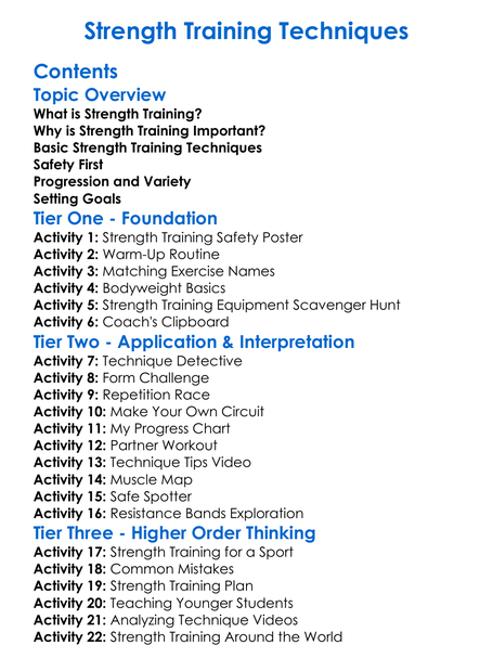 Strength Training Techniques Worksheet Activity Booklet