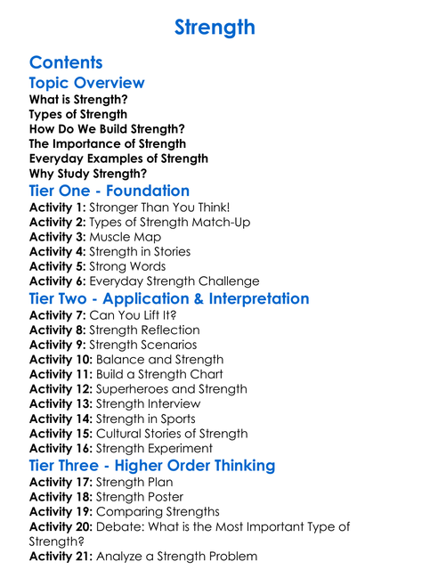 Strength Worksheet Activity Booklet