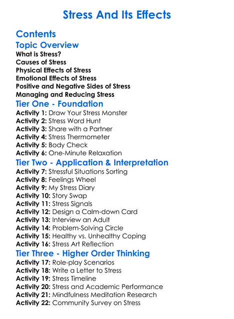 Stress And Its Effects Worksheet Activity Booklet