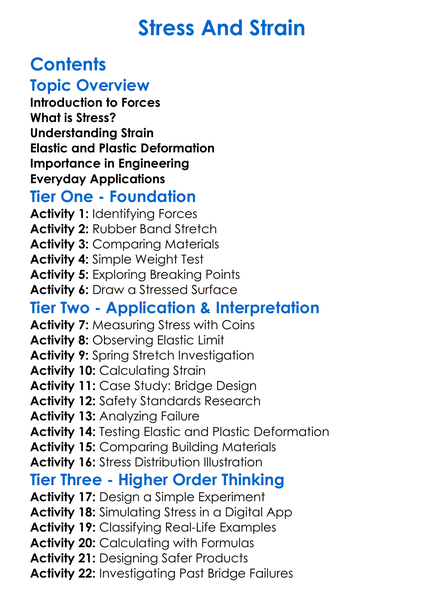 Stress And Strain Worksheet Activity Booklet