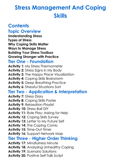 Stress Management And Coping Skills Worksheet Activity Booklet