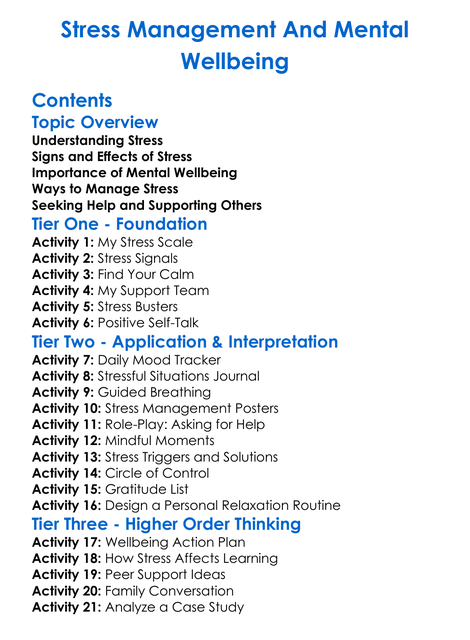 Stress Management And Mental Wellbeing Worksheet Activity Booklet