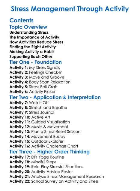 Stress Management Through Activity Worksheet Activity Booklet