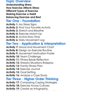 Stress Management Through Exercise Worksheet Activity Booklet