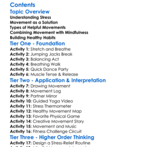 Stress Management Through Movement Worksheet Activity Booklet