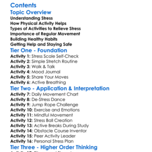 Stress Management Through Physical Activity Worksheet Activity Booklet