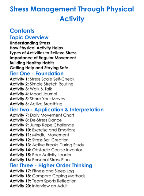 Stress Management Through Physical Activity Worksheet Activity Booklet