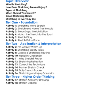 Stretching For Injury Prevention Worksheet Activity Booklet