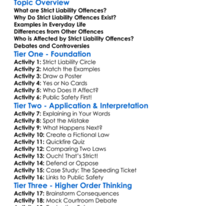 Strict Liability Offences Worksheet Activity Booklet