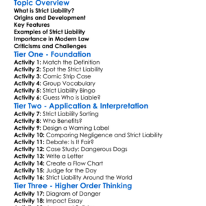 Strict Liability Worksheet Activity Booklet