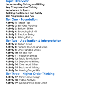 Striking And Hitting Skills Worksheet Activity Booklet