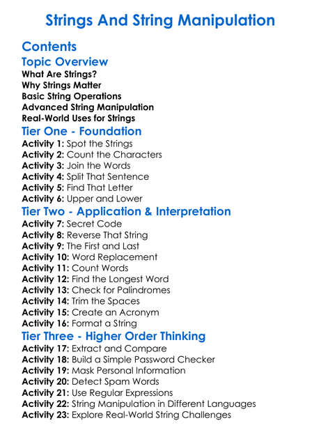 Strings And String Manipulation Worksheet Activity Booklet