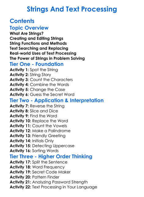 Strings And Text Processing Worksheet Activity Booklet